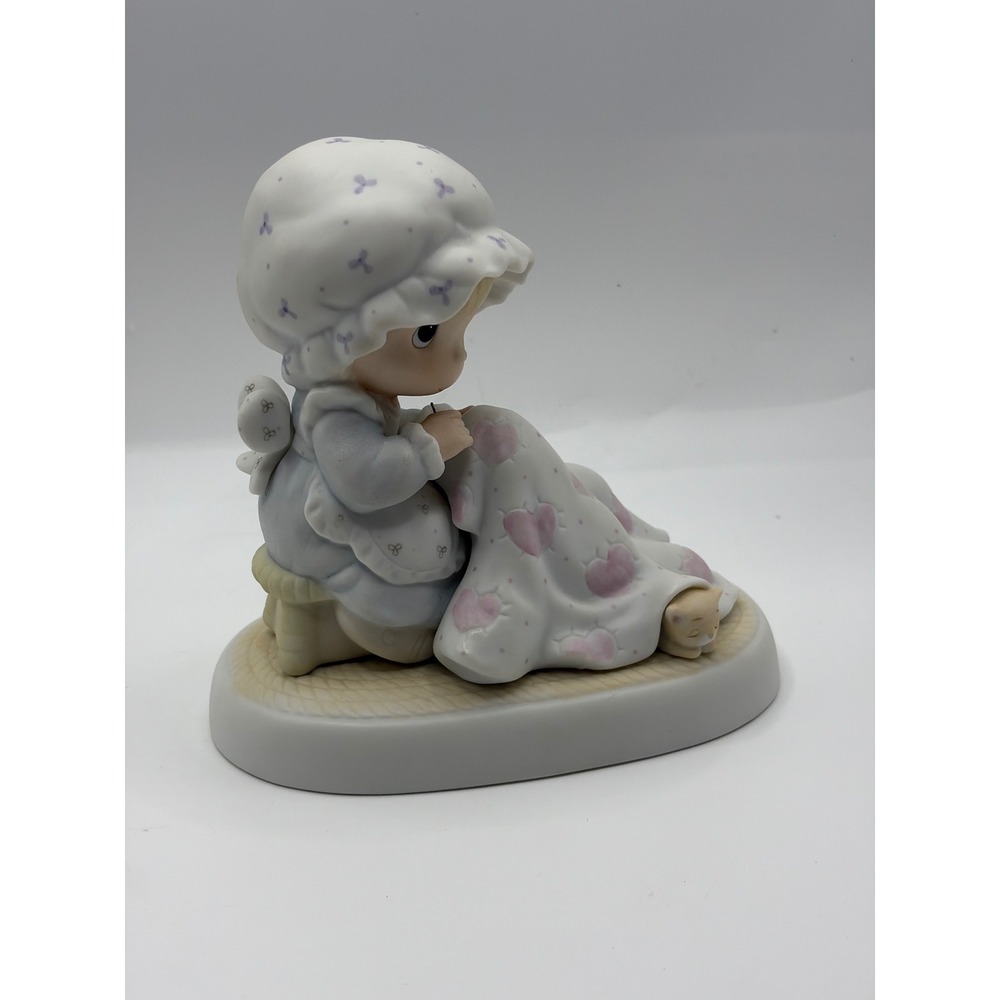 Precious Moments Love Covers All 12009 Girl Sewing Quilt Kitten 1984 Cross Mark